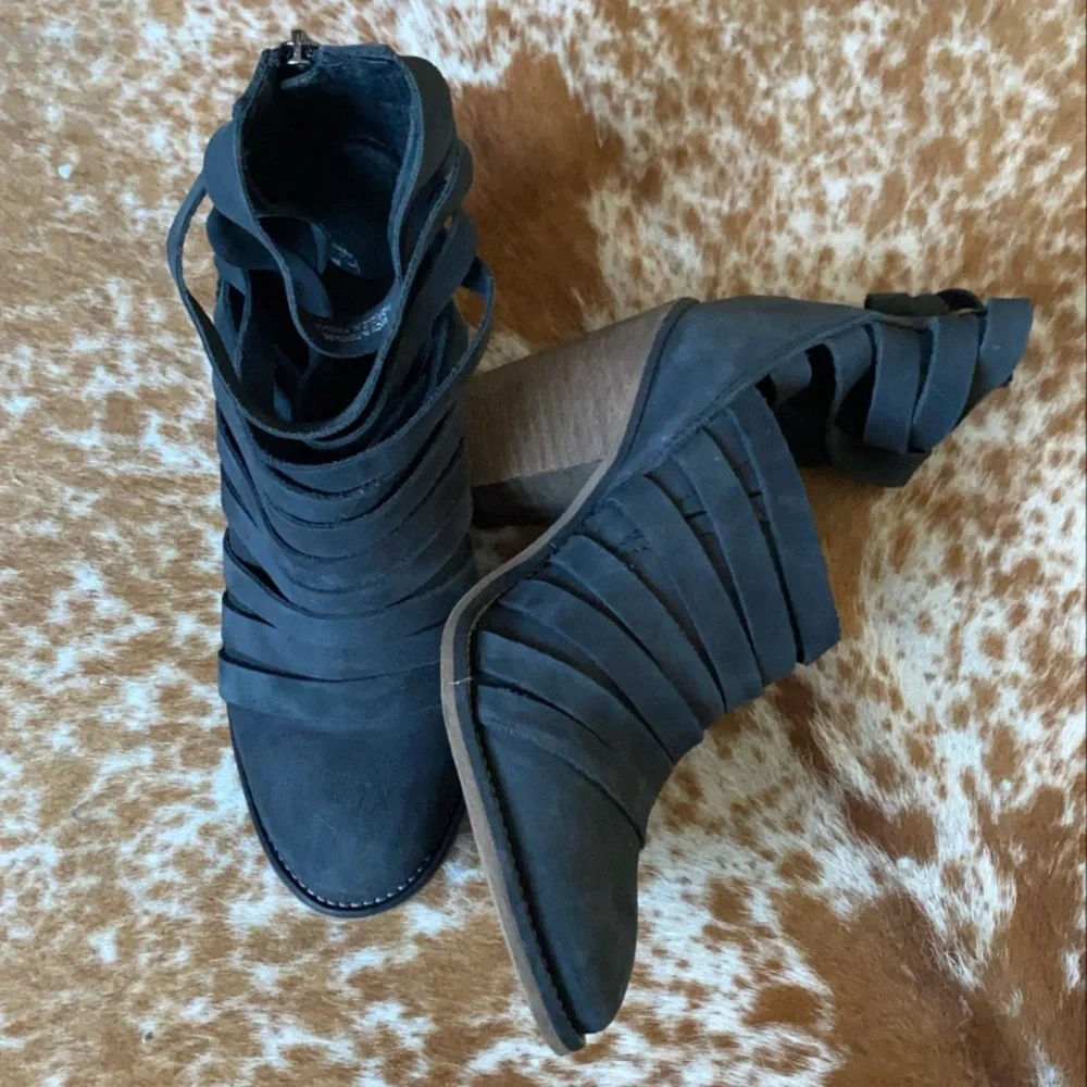 Free People Hybrid Black Leather Strappy Ankle - Picture 5 of 11